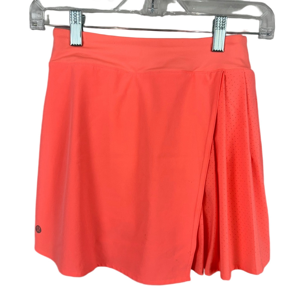 Lululemon Asymmetrical Pleated Tennis Skirt 0 Coral Mini w/ Built In Short NWOT - Picture 2 of 14